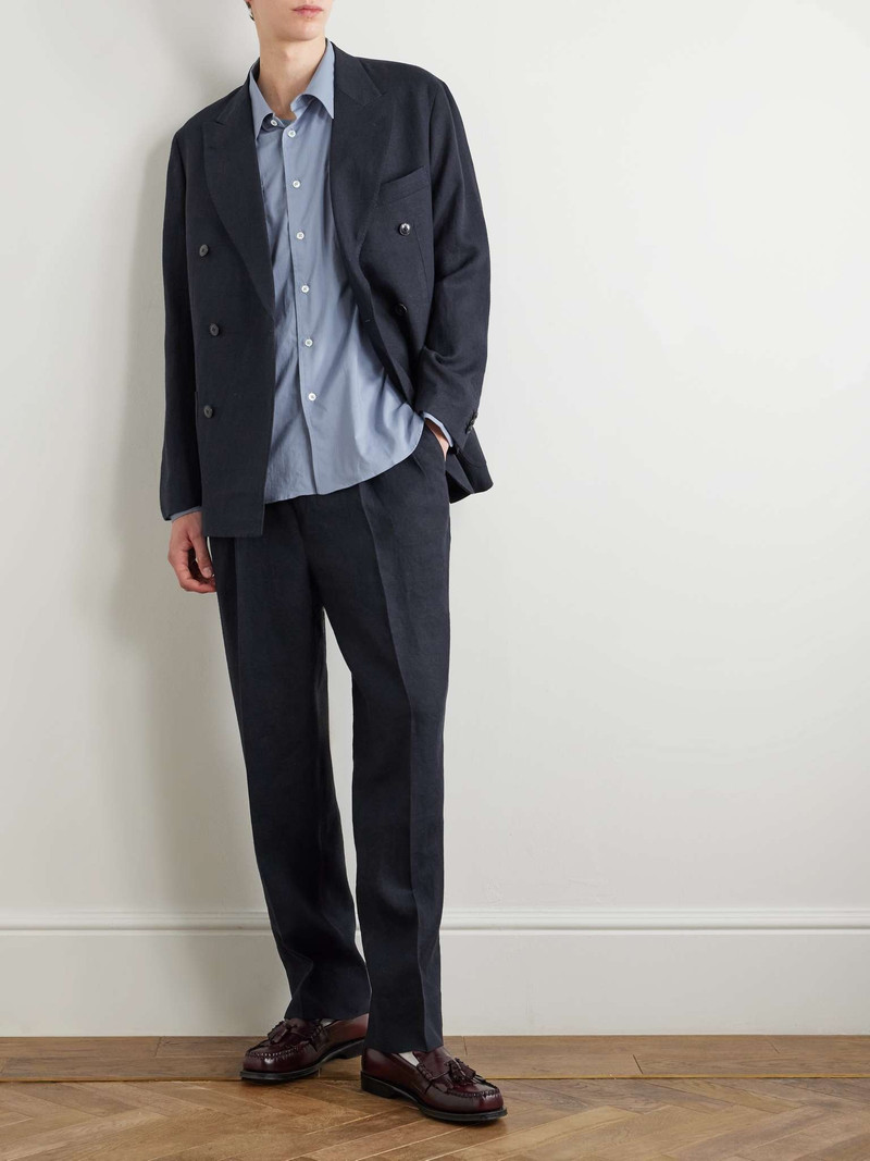 KAPTAIN SUNSHINE Shoecut Slacks Straight-Leg Pleated Linen and Silk-Blend Suit Trousers outlook