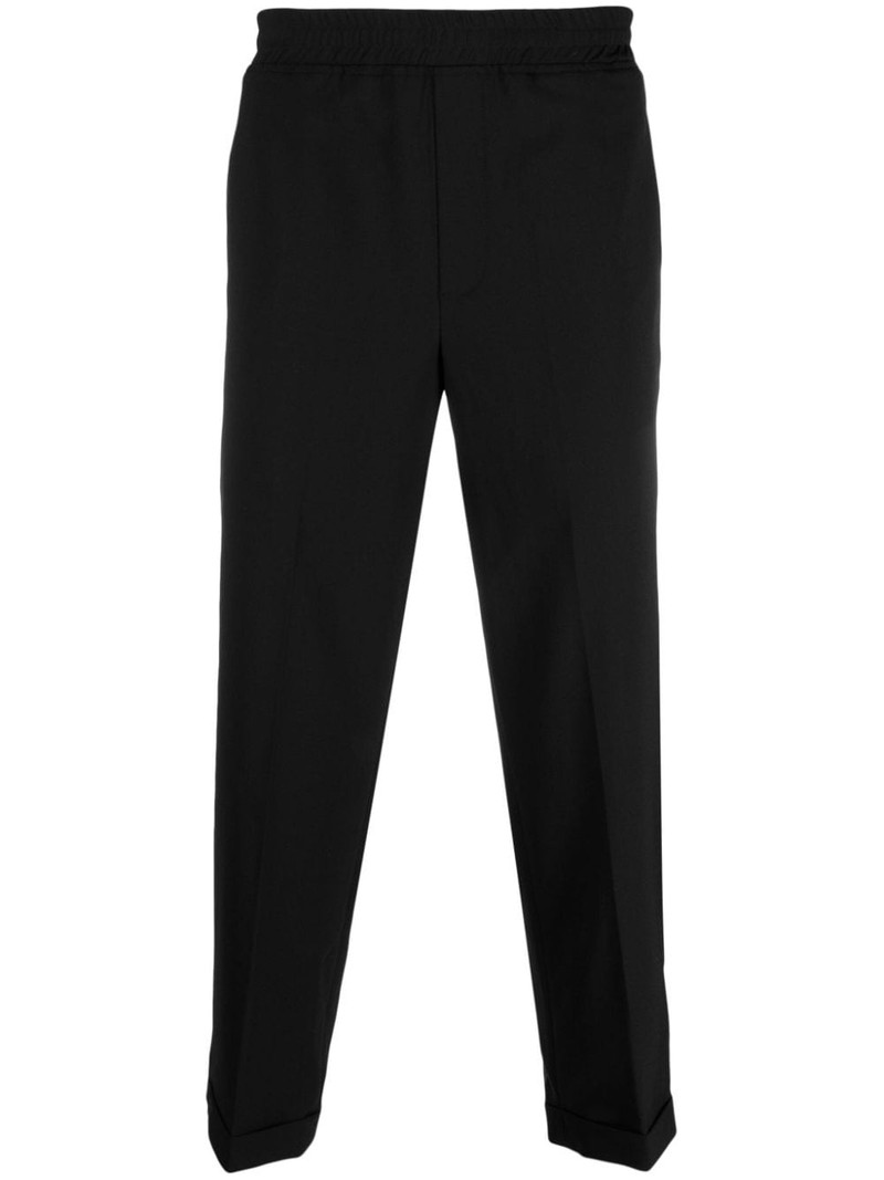 elasticated-waist cotton tapered trousers 1