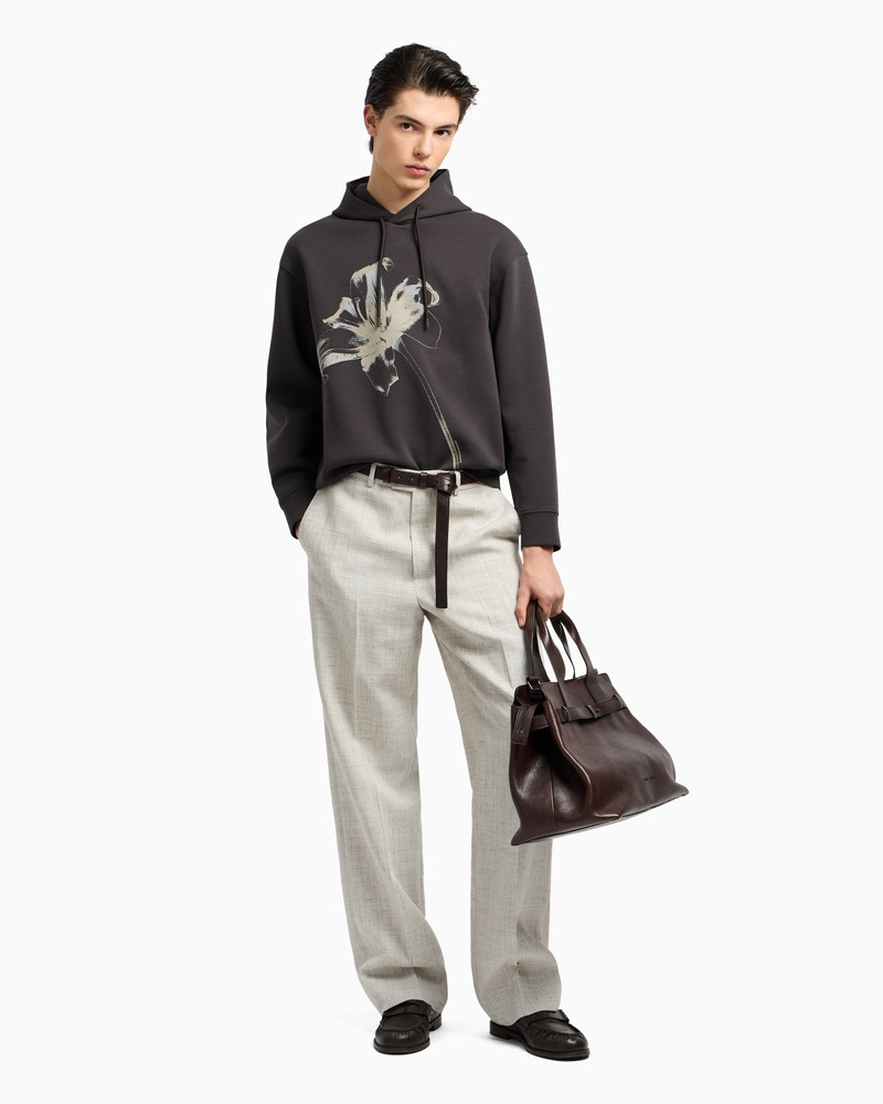 EMPORIO ARMANI LOOSE-FIT HOODED SWEATSHIRT IN DOUBLE JERSEY WITH AN OVERSIZED LILY PRINT outlook