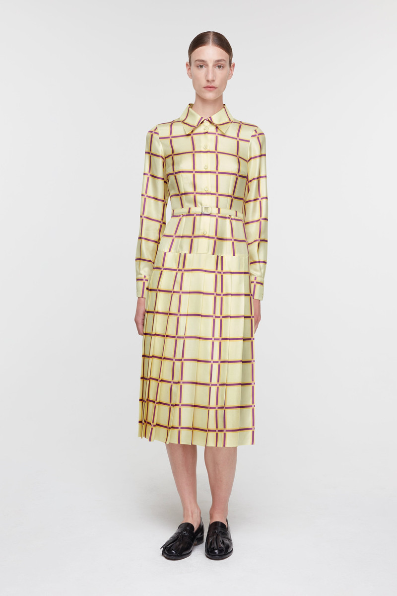 EMILIA WICKSTEAD Juul Dress in Lemon, Mustard, & Purple Check Silk Twill outlook
