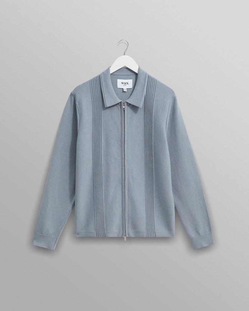 Lennox - Grey Blue Milano Stripe Knitted Polo 1