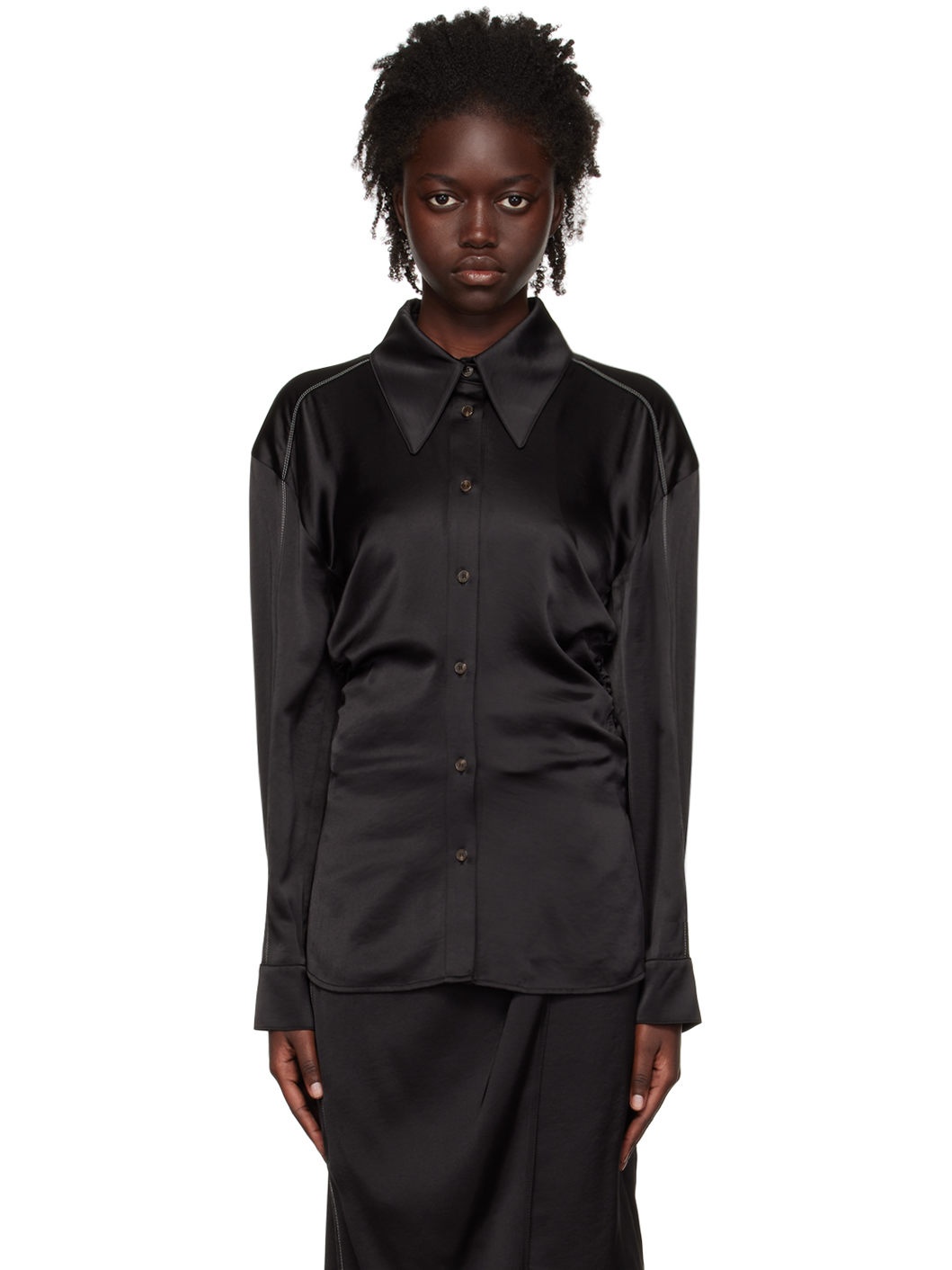Black Gathered Shirt - 1