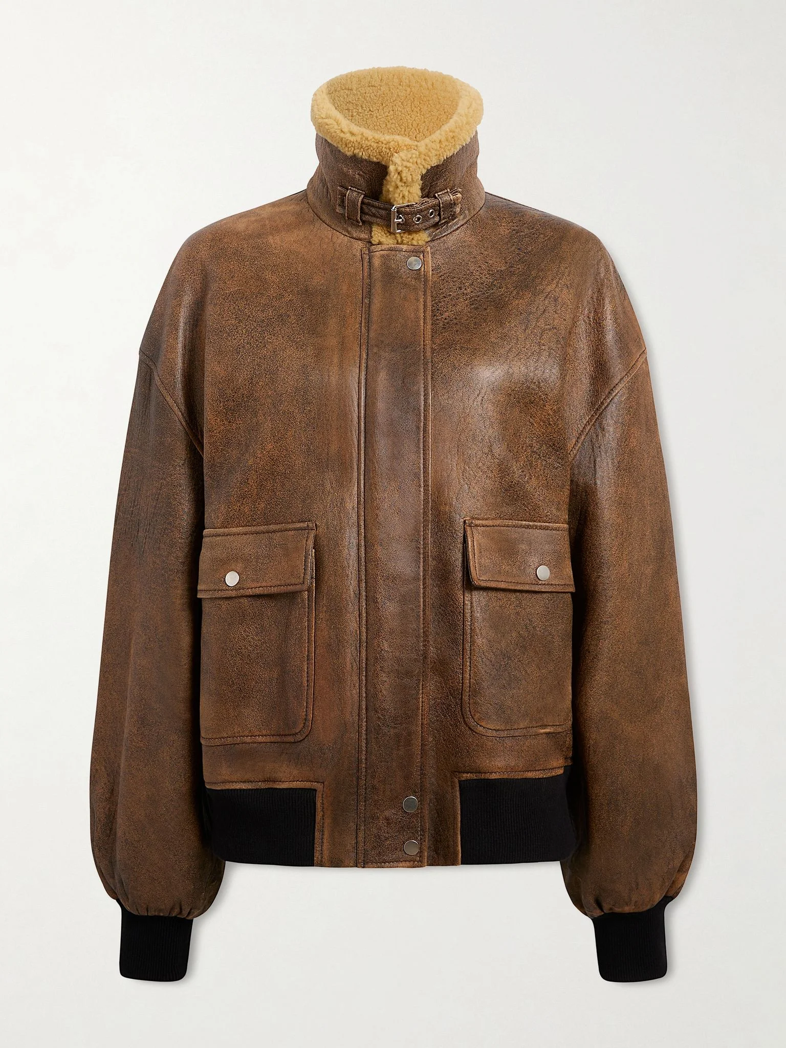 Sandor shearling-trimmed leather jacket Brown - 1