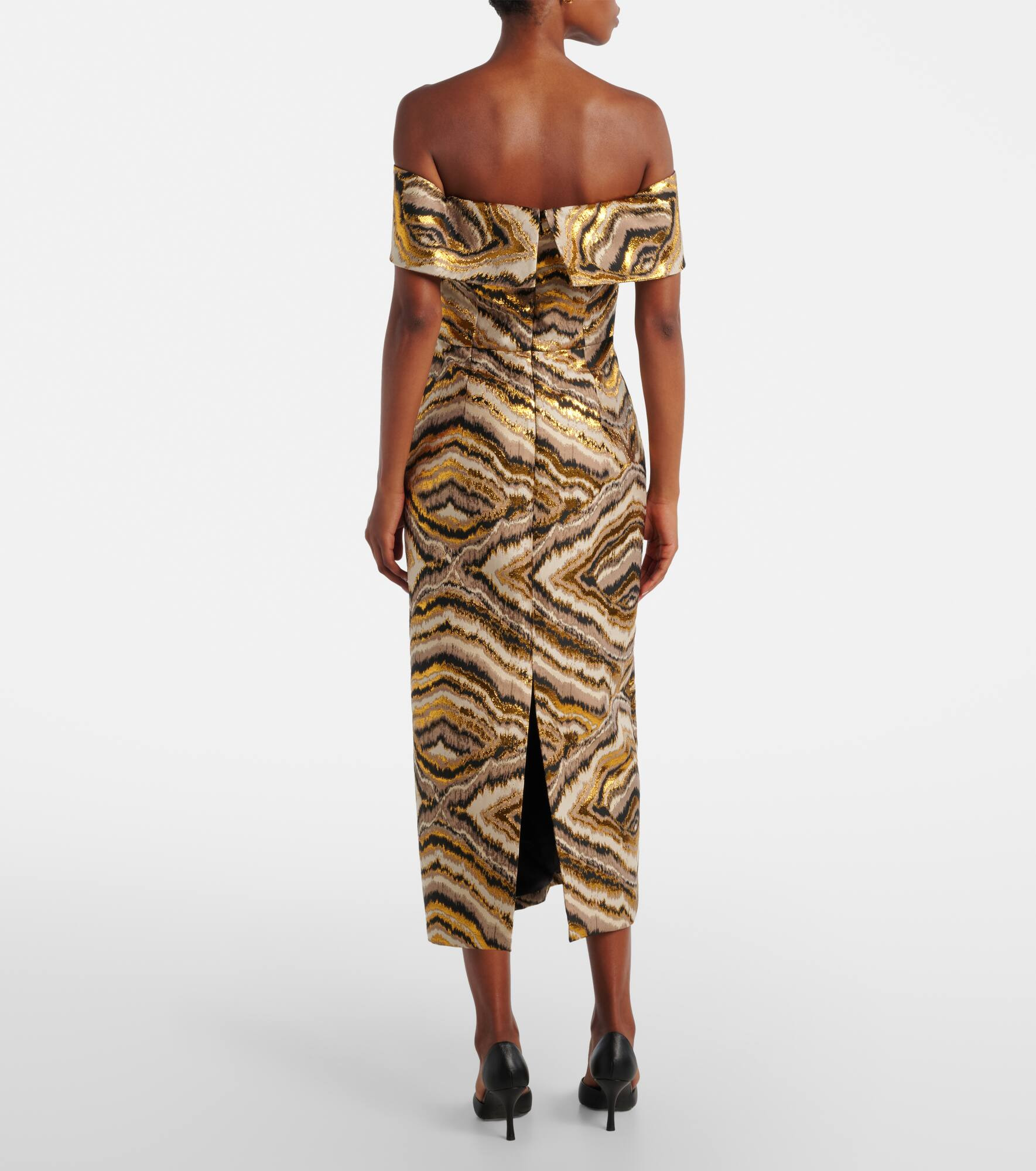 Gloria off-shoulder jacquard midi dress - 3