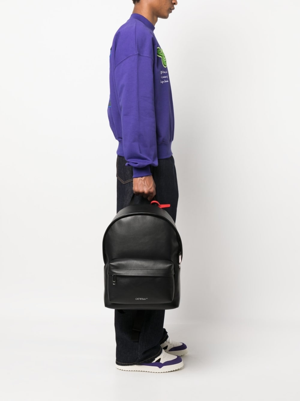 logo-print leather backpack - 2