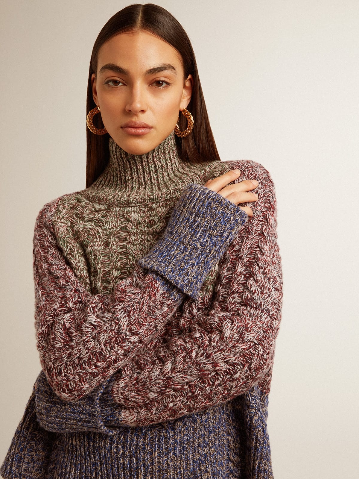 Women's multicolored high neck sweater with mouliné yarn - 6