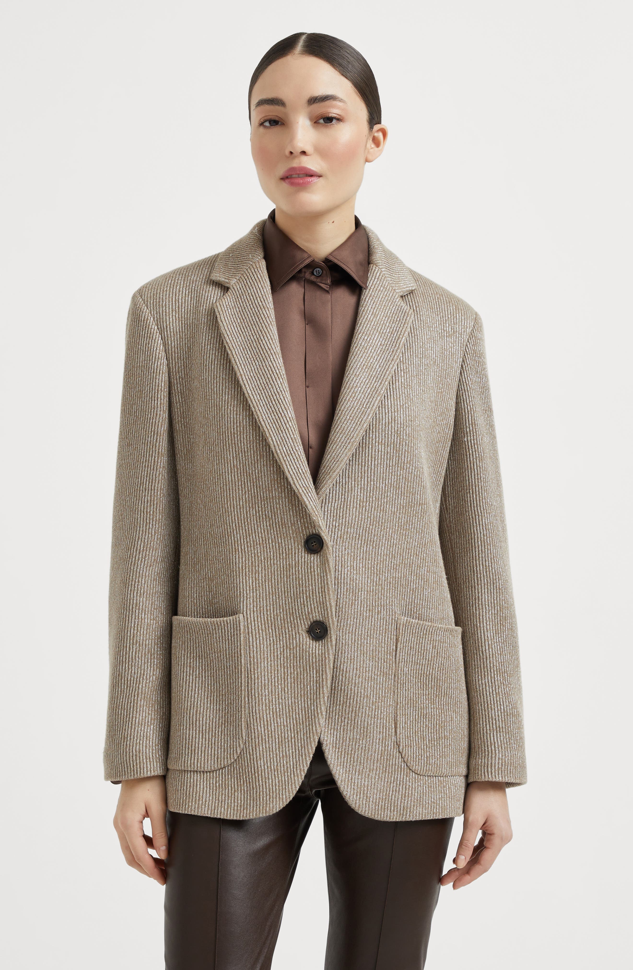 Brunello Cucinelli Knit blazer with monili in Beige at Nordstrom - 2