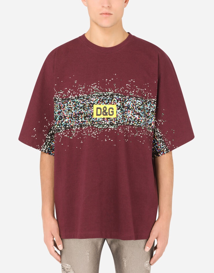 Cotton T-shirt with multi-colored glitch print - 1