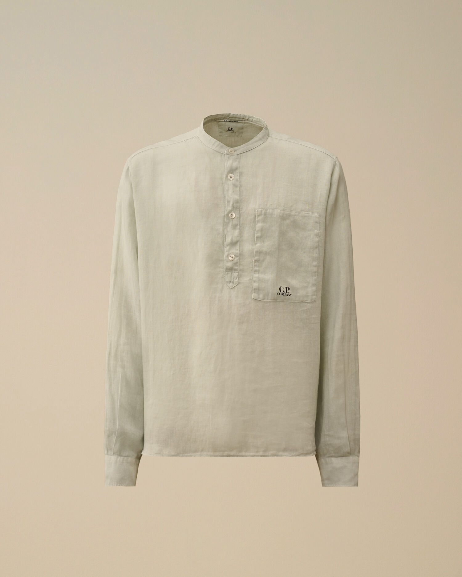 Linen Banded Collar Shirt - 1