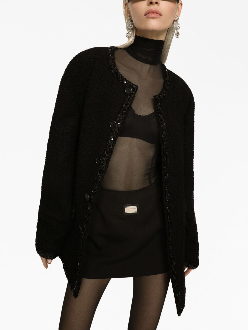 sequin-embellished bouclé jacket - 5