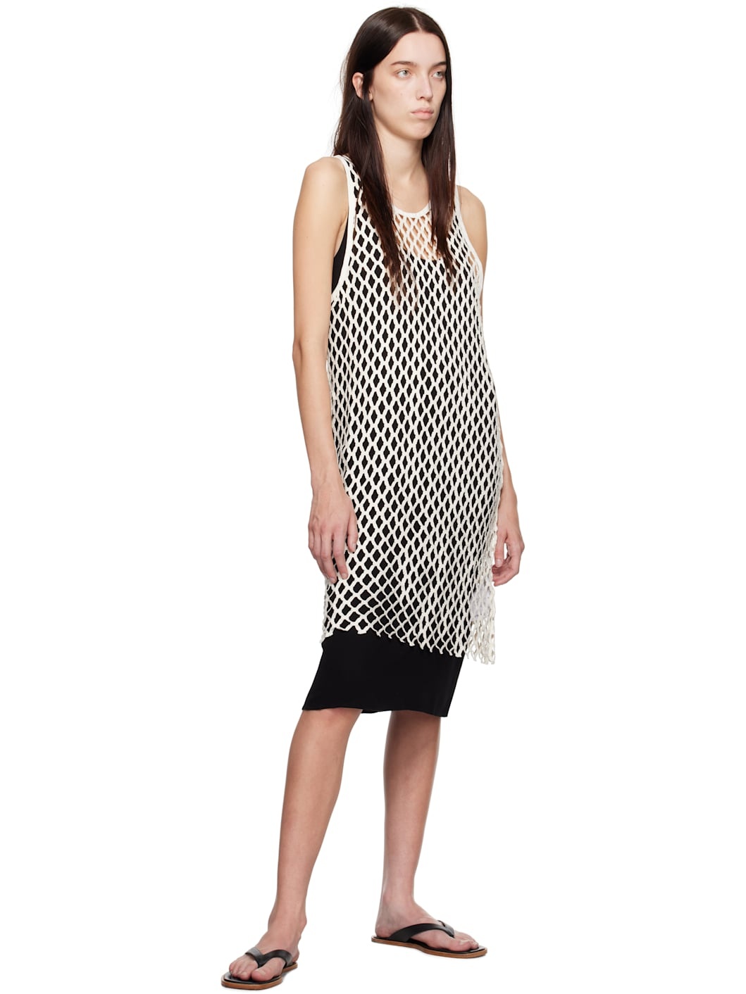 White & Black Evening Lace Shift Midi Dress - 5