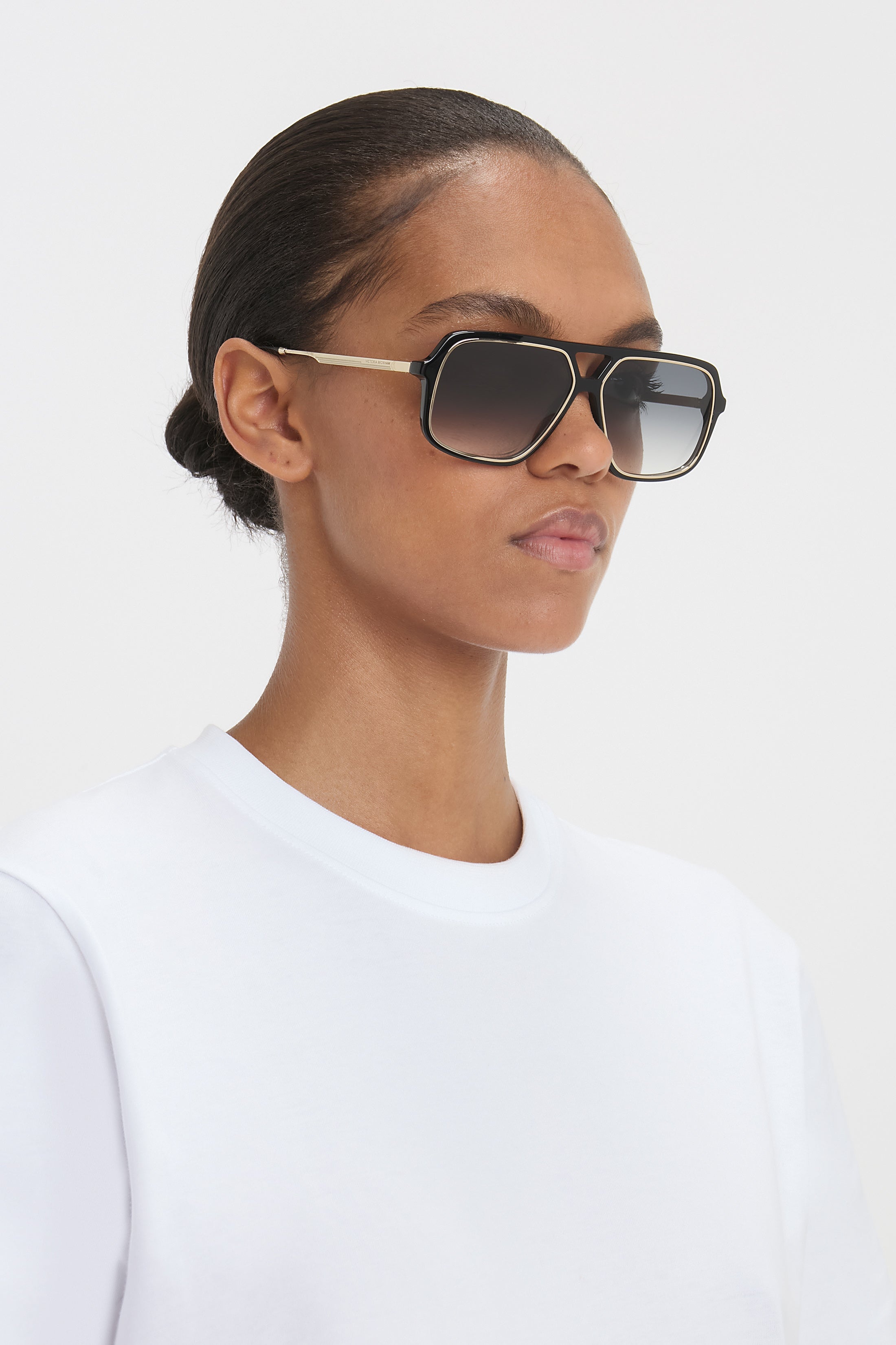 Double Bridge Aviator Sunglasses In Black - 7