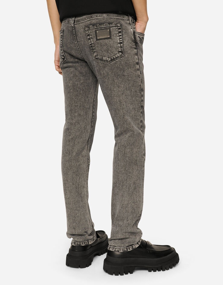 Light gray wash slim-fit stretch jeans - 4
