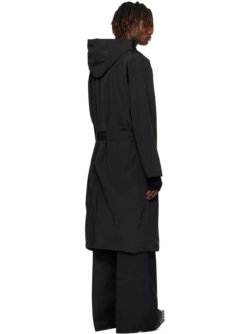 Black Hollywood Hooded Robe Coat - 3