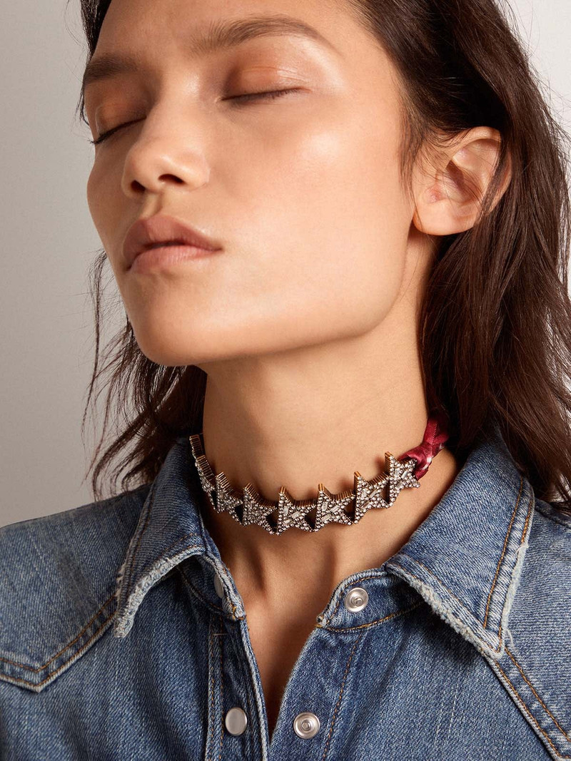 Golden Goose Women's old gold color necklace with decorative stars and crystals outlook