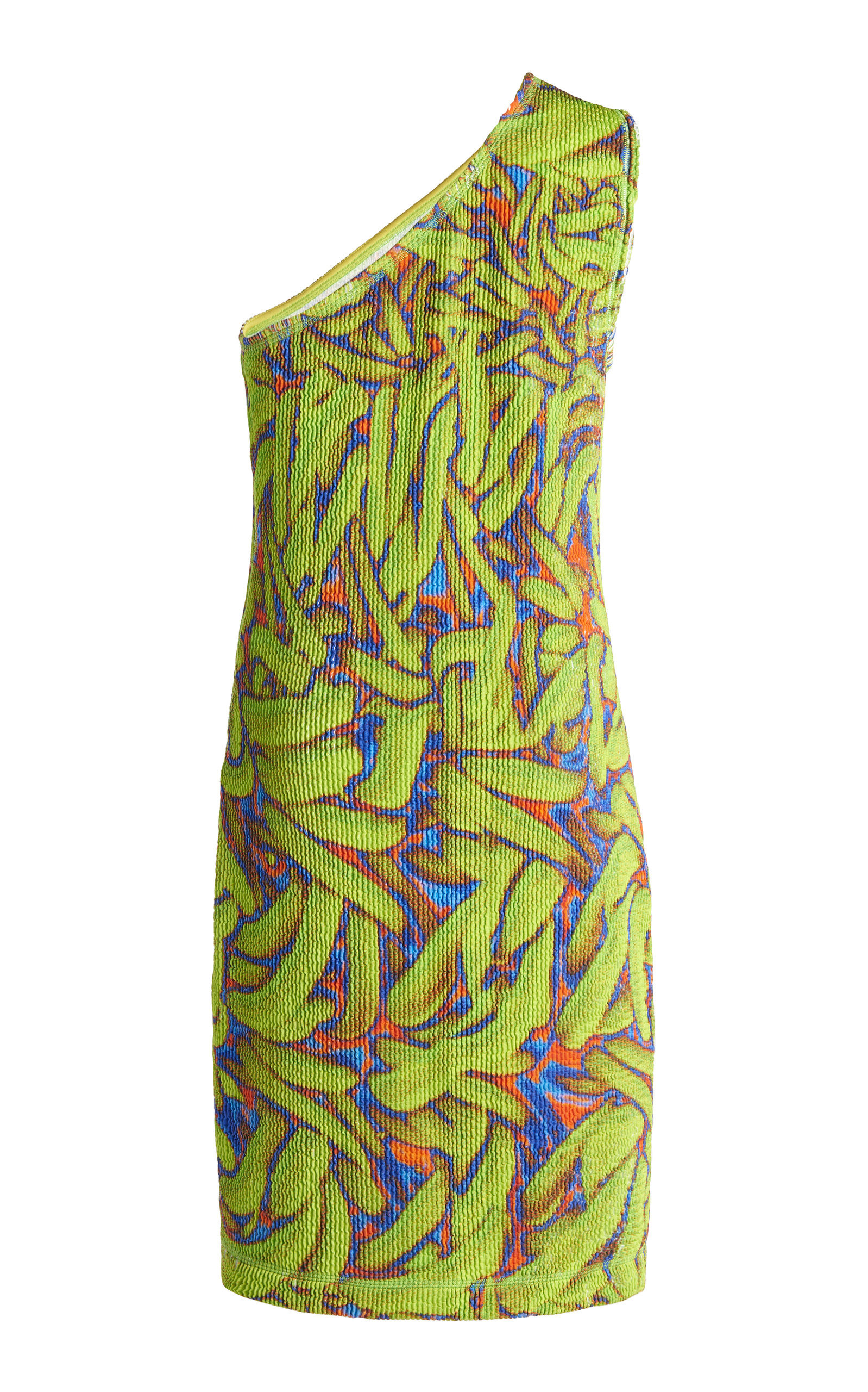 One-Shoulder Crinkled Banana-Print Mini Dress print - 5