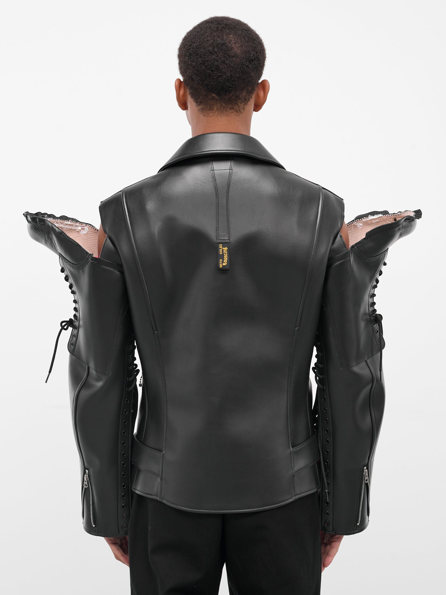 Black Deconstructed Boots Biker Jacket - 3