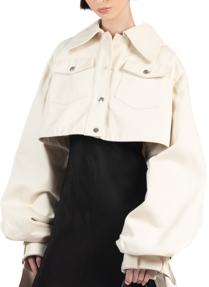 Elleme Denim Jacket with Maxi Sleeves/Beige outlook