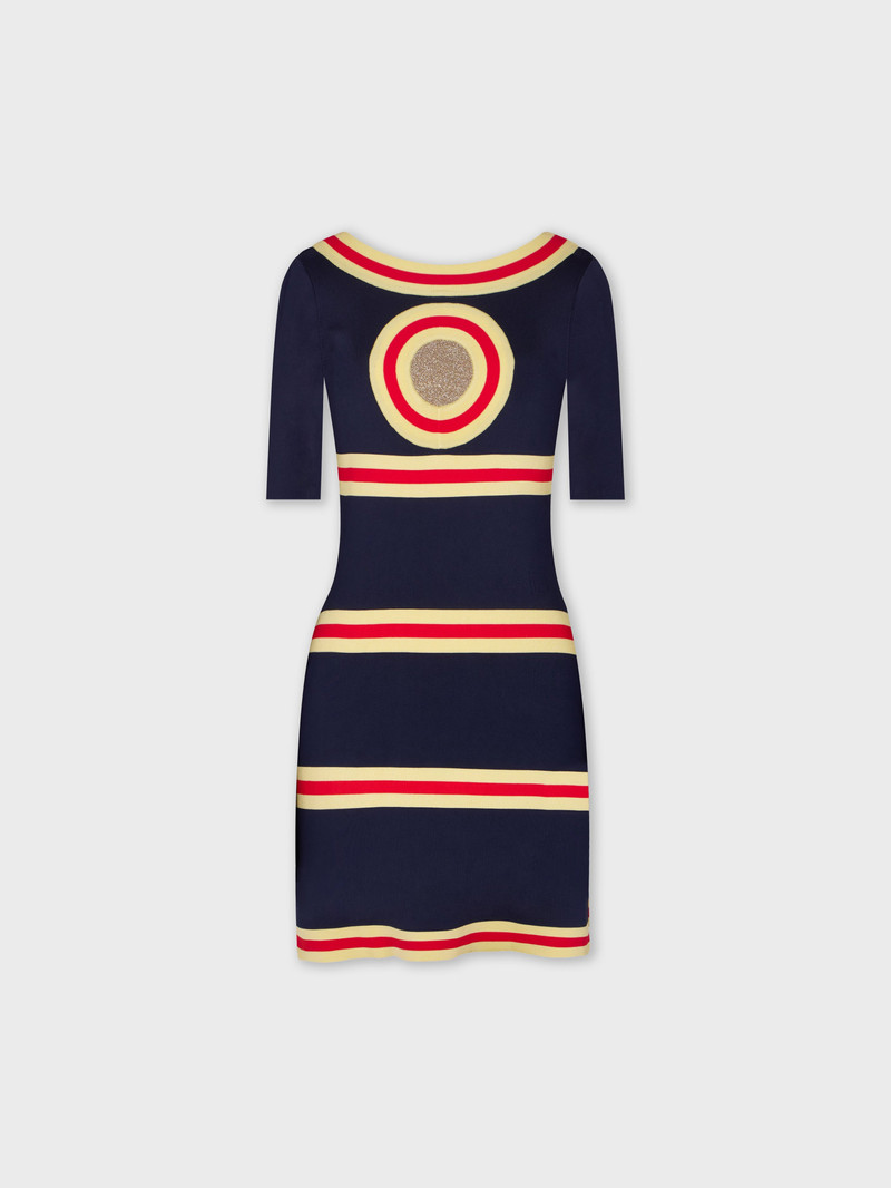SHORT DRESS IN LUREX KNIT WITH GEOMETRICAL DETAILS 1