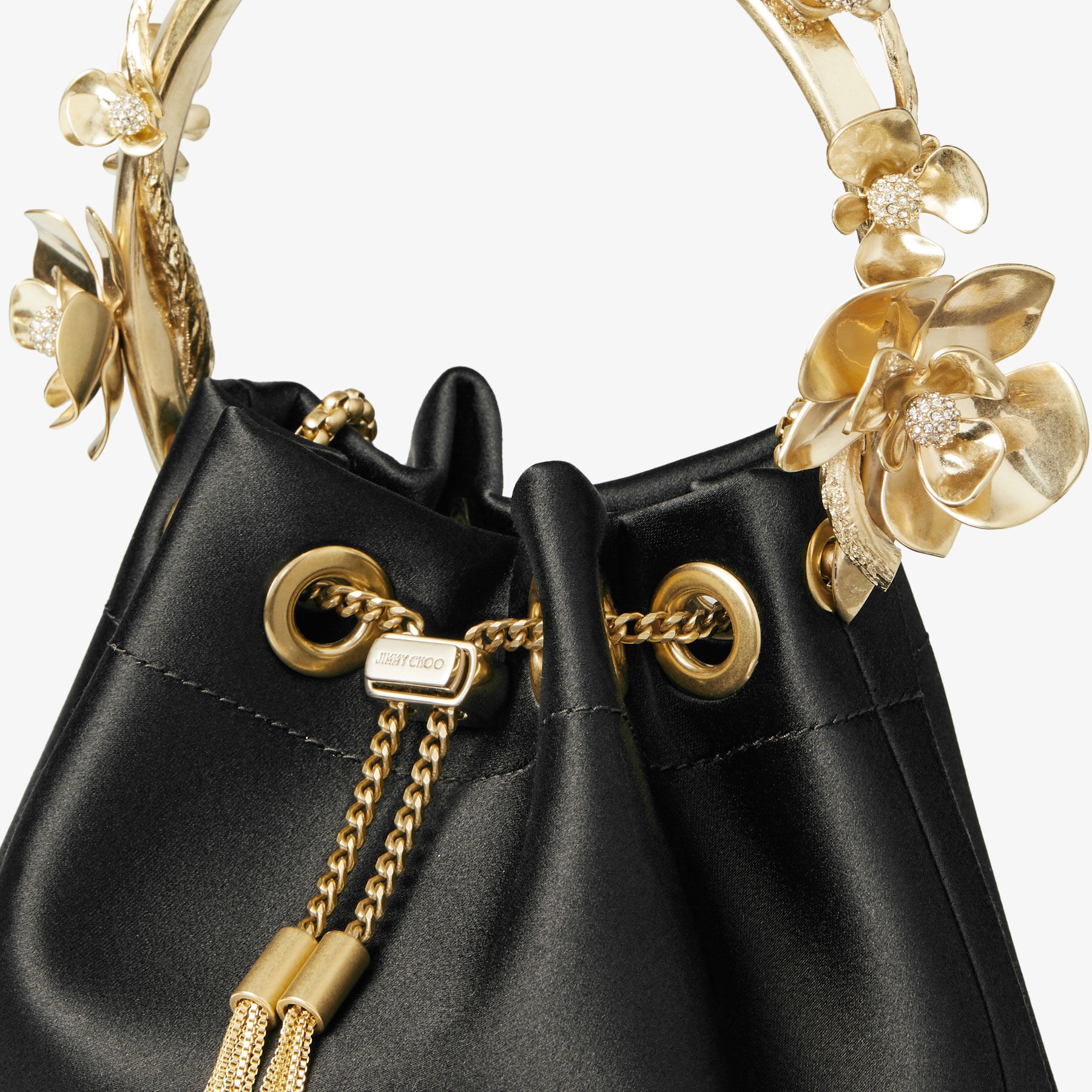 Bon Bon
Black Satin Bucket Bag with Metal Flowers - 3