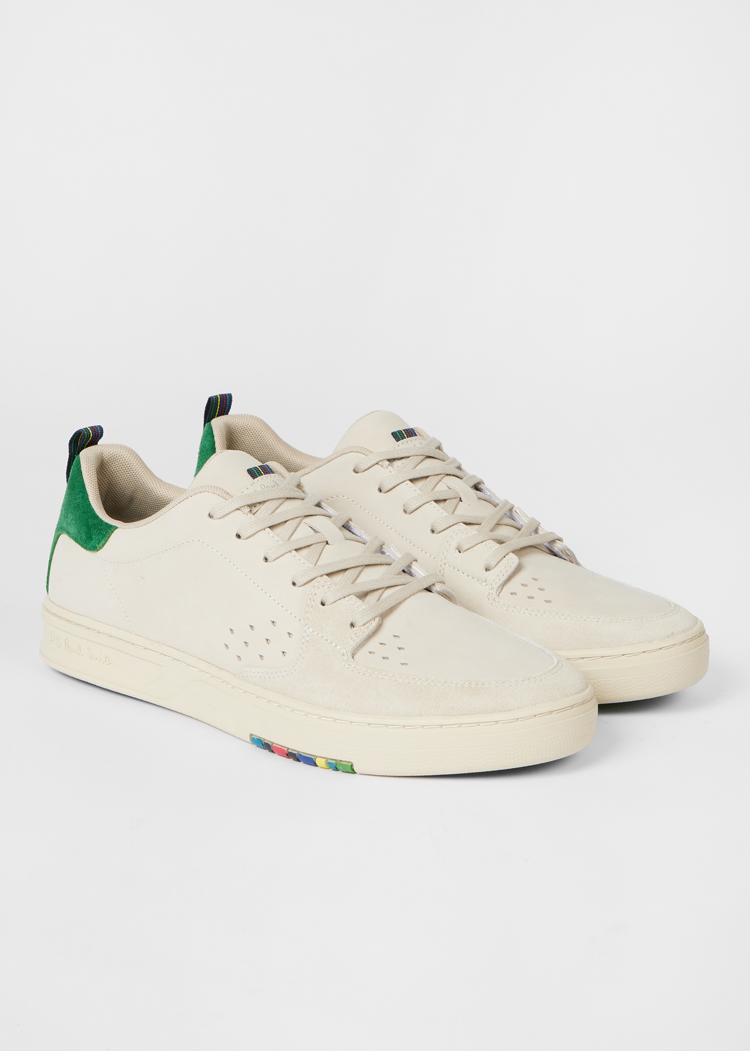Ecru Leather 'Cosmo' Trainers With Green Trim - 3