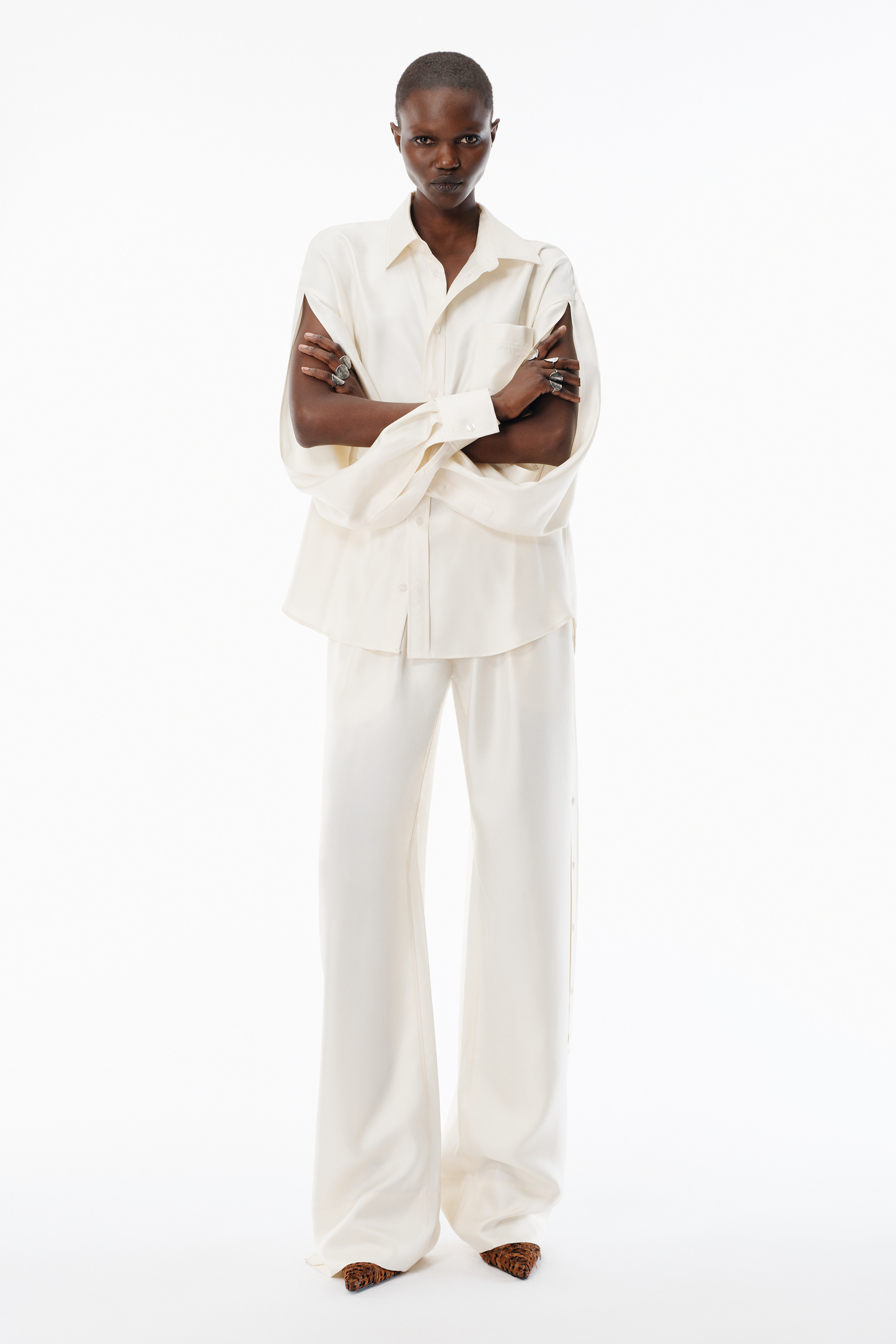 Ivory Heavy Silk Side Placket Pant - 2