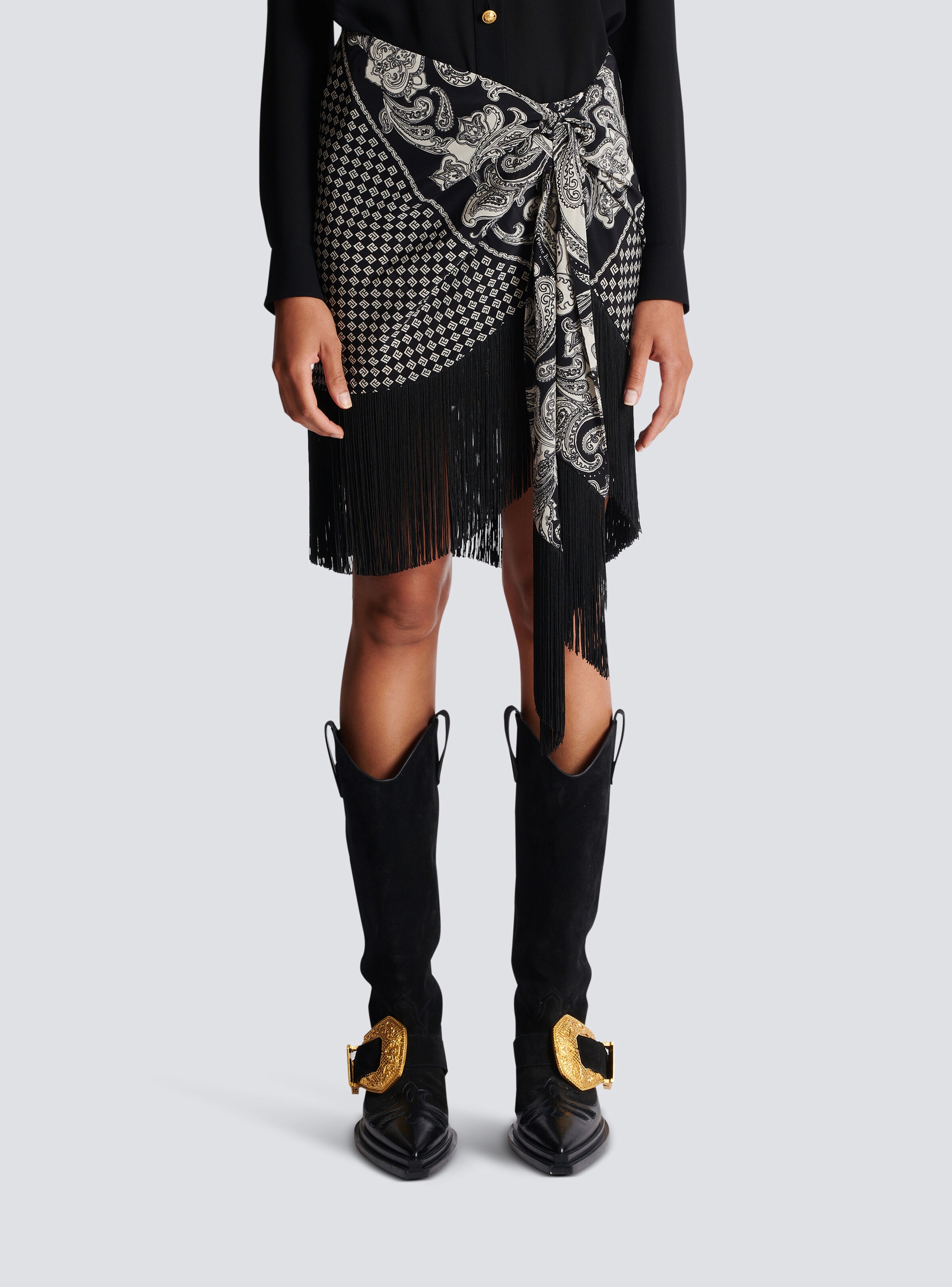 Fringed silk scarf skirt - 5