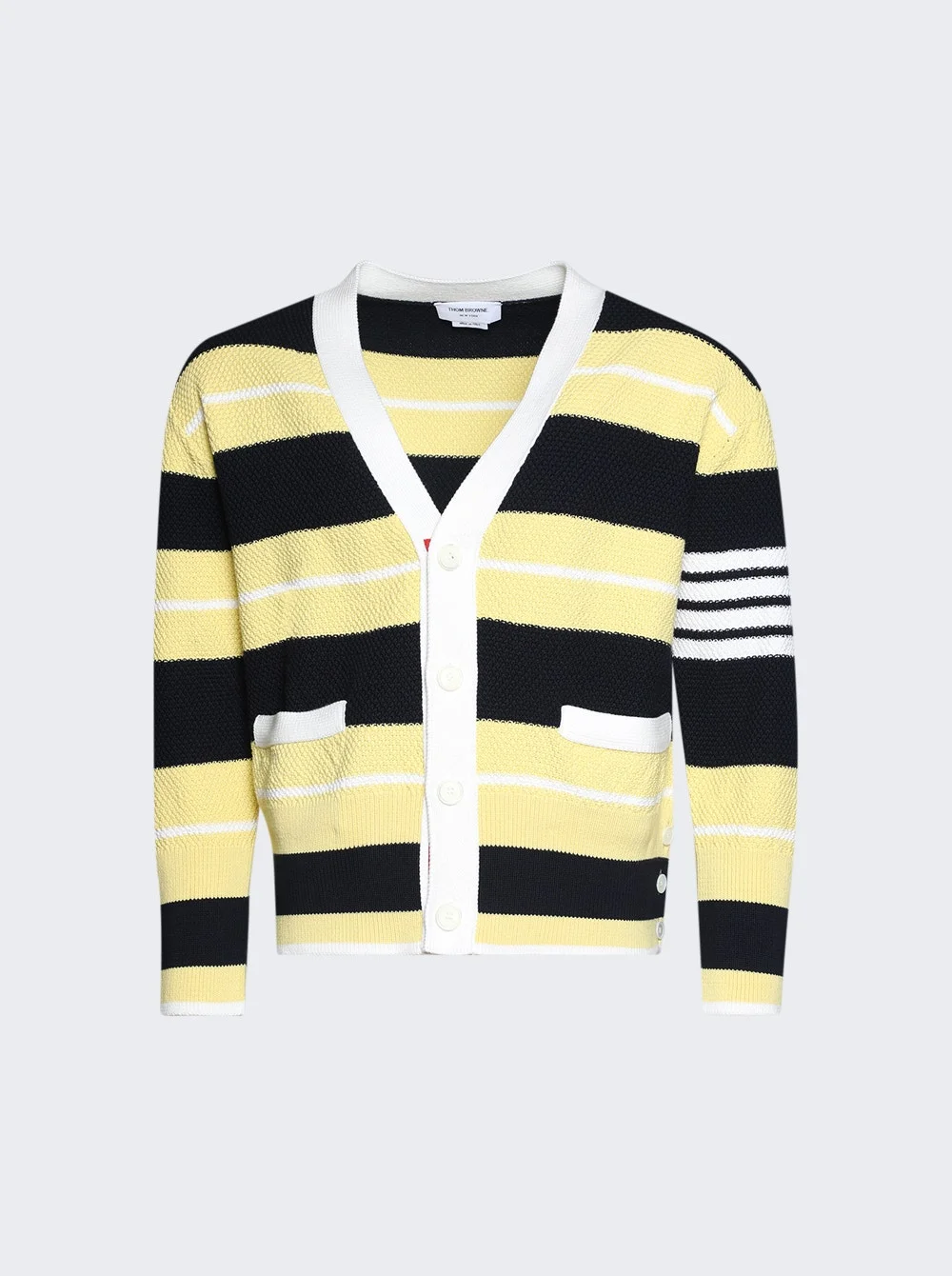 Seed Stitch 4-bar Cardigan Pale Yellow - 1