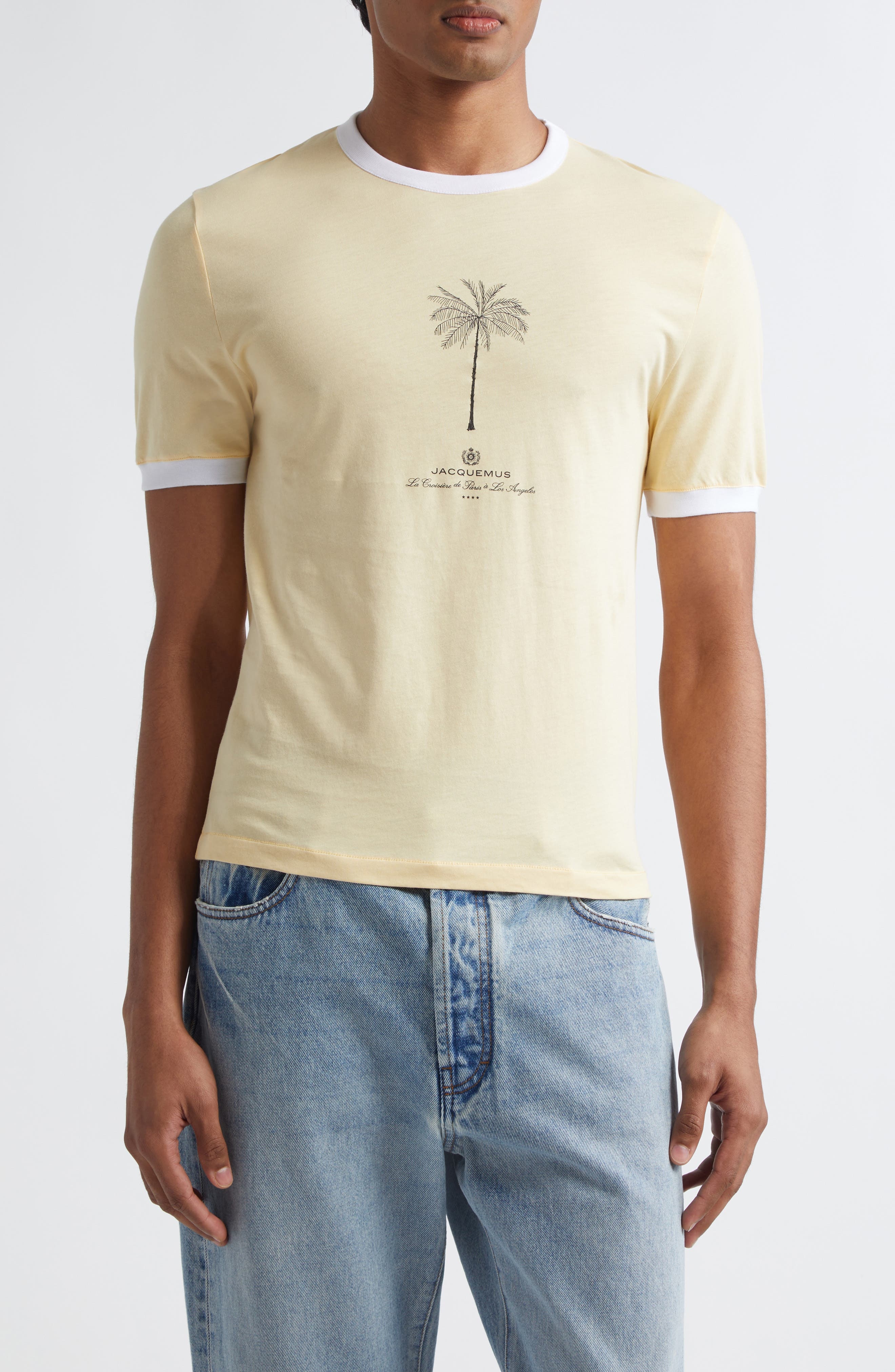 Jacquemus Le T-Shirt Venice Graphic Ringer T-Shirt in Palm Tree Beige at Nordstrom - 1