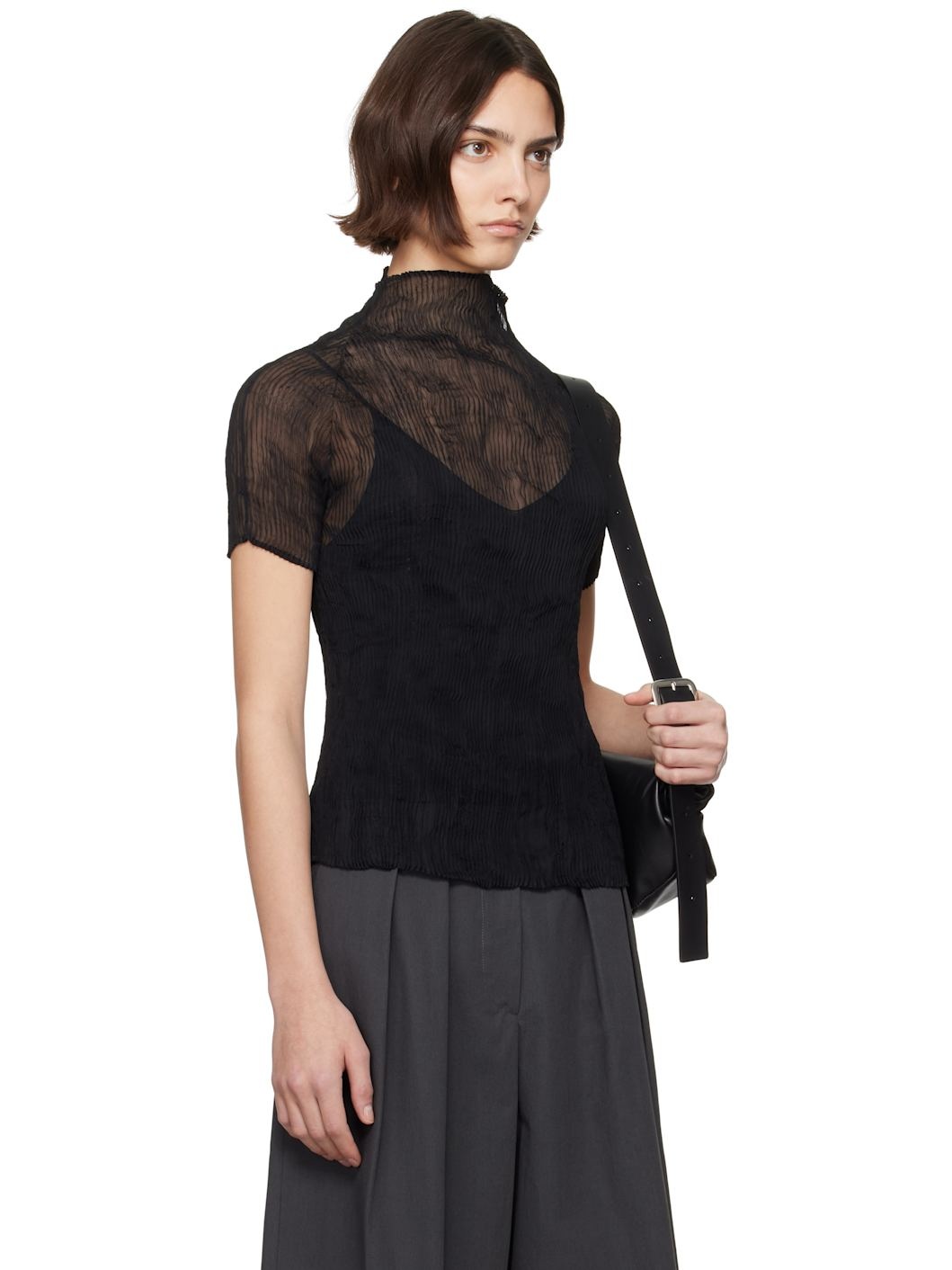 Black Chiffon Twist BK/WT-56 Turtleneck - 2