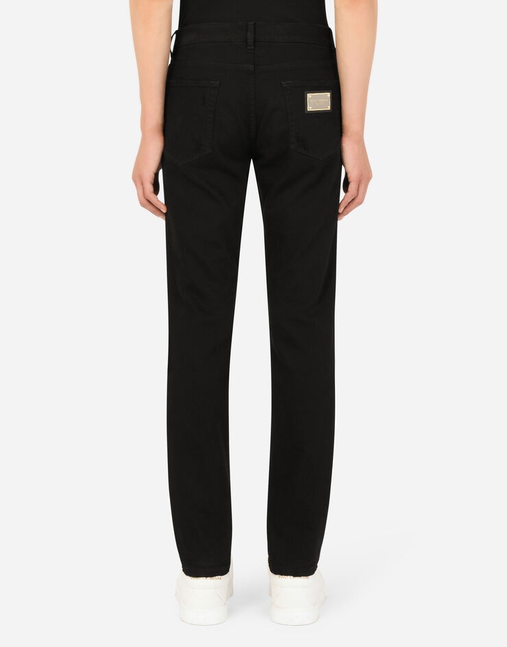 Black slim-fit stretch jeans with rips - 3