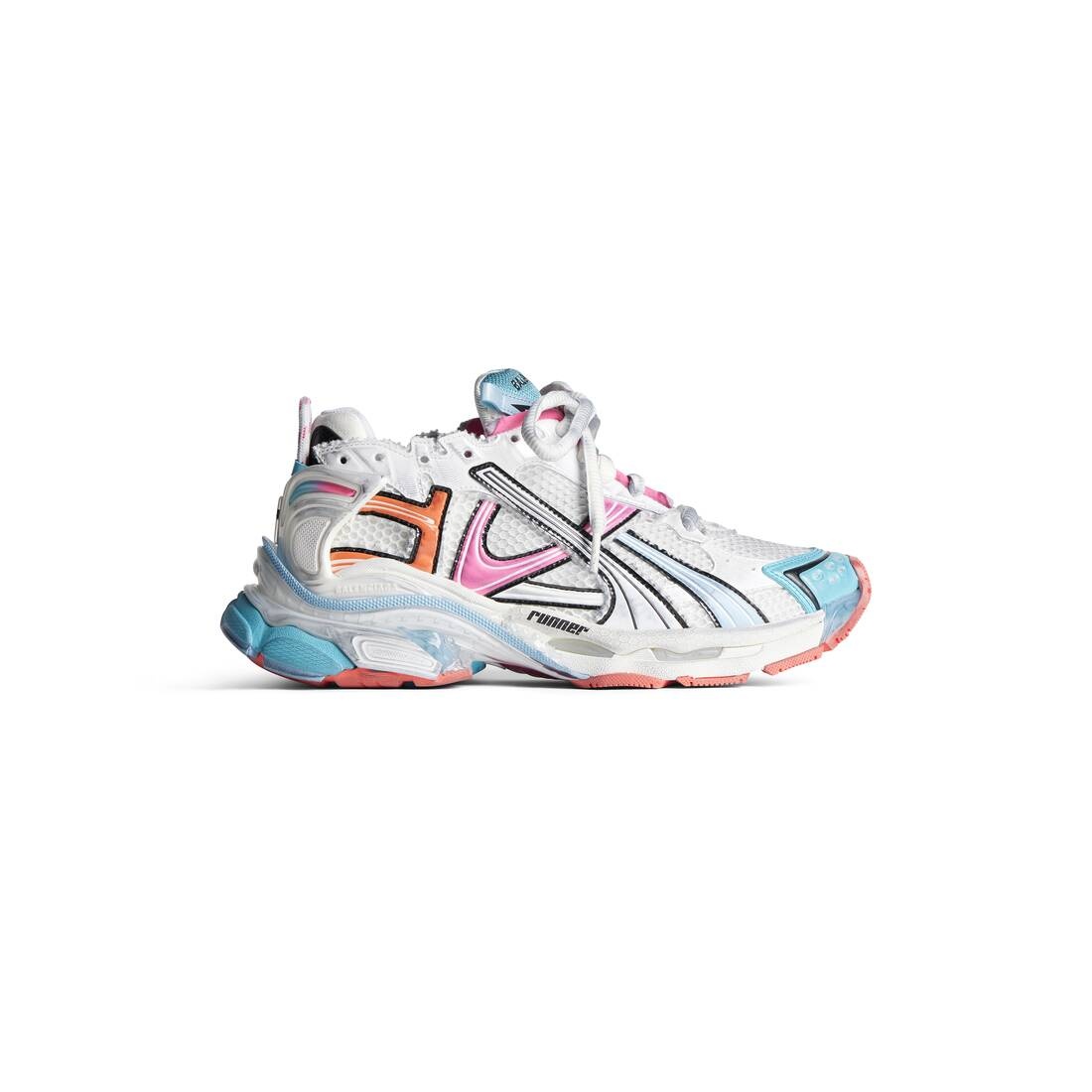 BALENCIAGA Women s Runner Sneaker in White blue pink orange REVERSIBLE