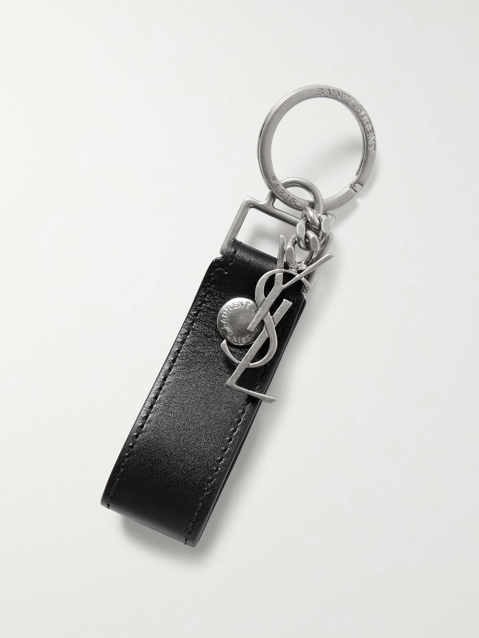 Leather and Burnished Silver-Tone Key Fob - 1