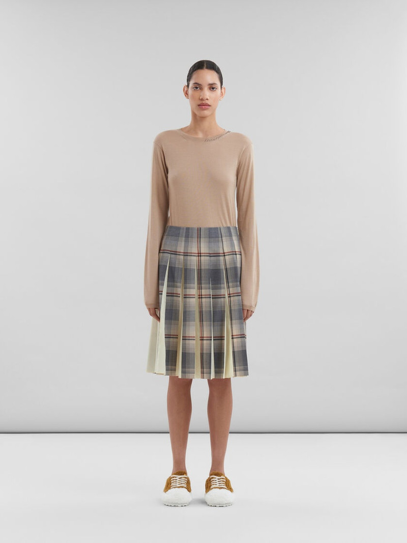 Marni GREY CHECKED WOOL SKIRT WITH PLEATS outlook
