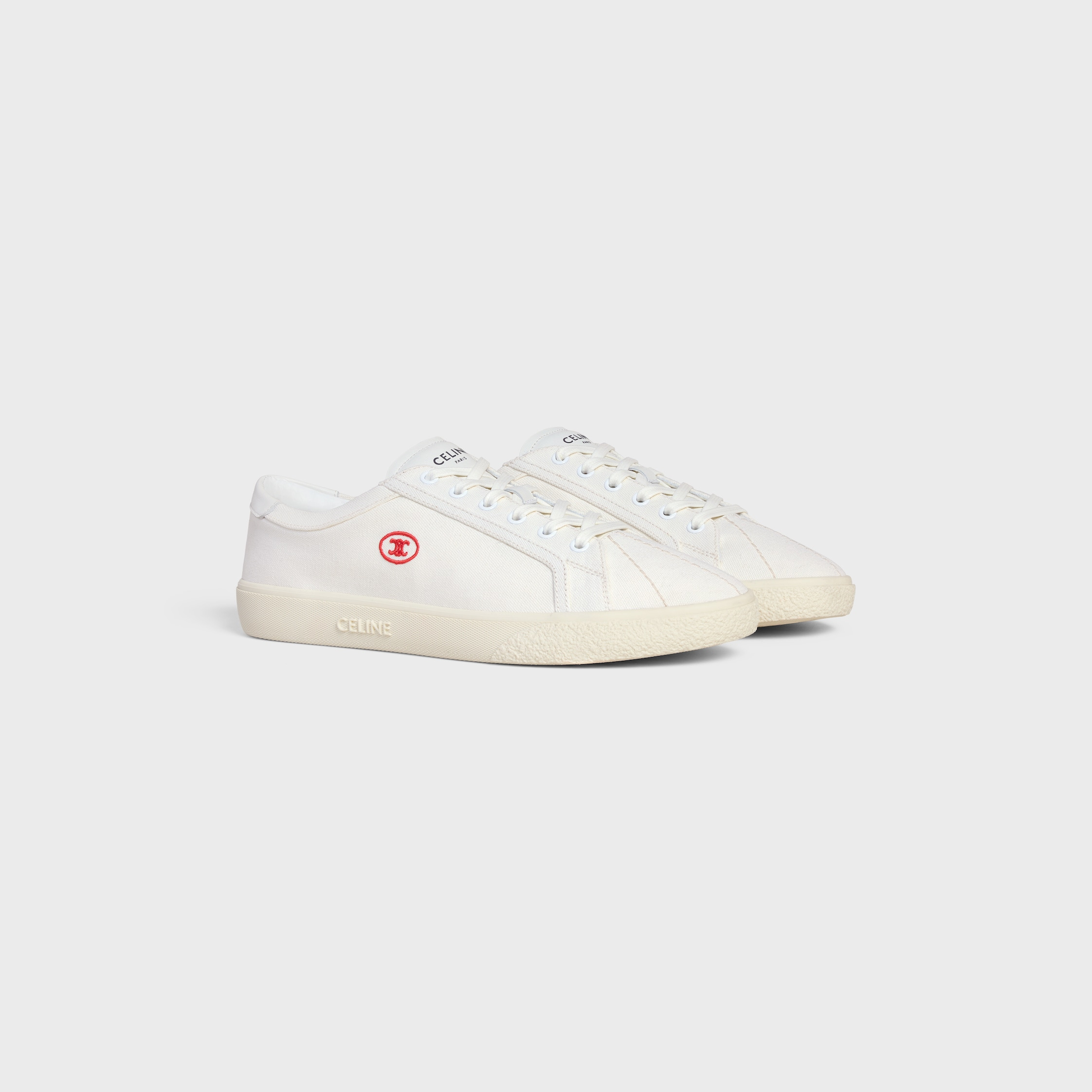 CELINE LOU LOW LACE-UP SNEAKER WITH EMBROIDERED TRIOMPHE IN CANVAS AND CALFSKIN - 2