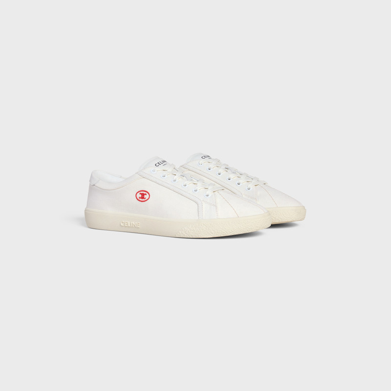 CELINE LOU LOW LACE-UP SNEAKER WITH EMBROIDERED TRIOMPHE IN CANVAS AND CALFSKIN 2