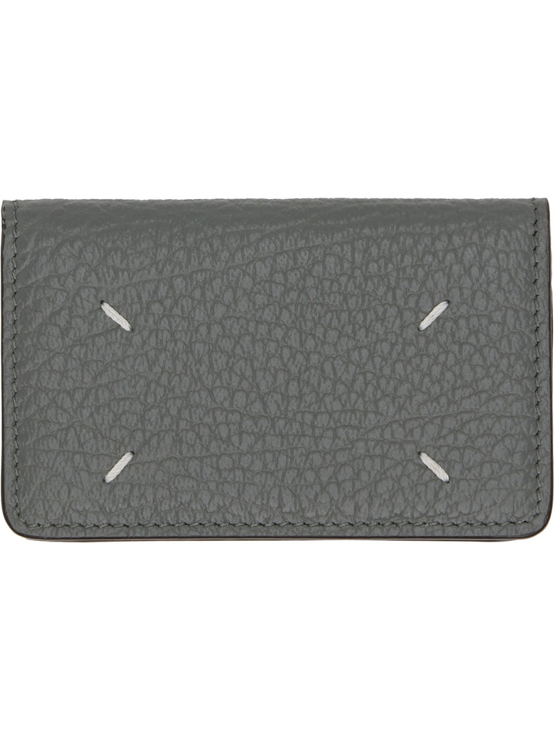 Gray Grained Leather Card Holder 1