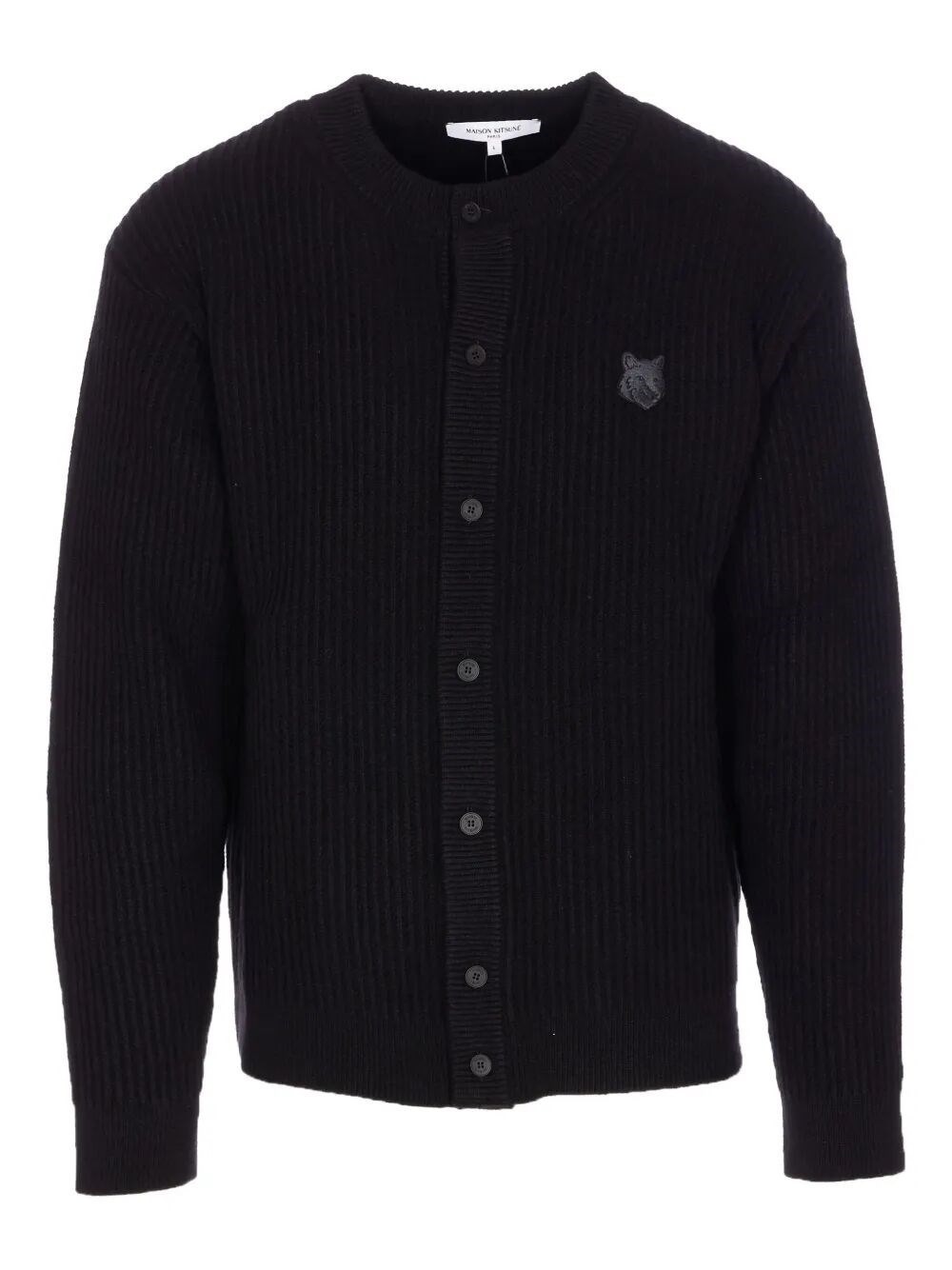 Introducing the "FOX HEAD" WOOL RIBBED CARDIGAN by MAISON KITSUNE, a chic and sophisticated addition - 1
