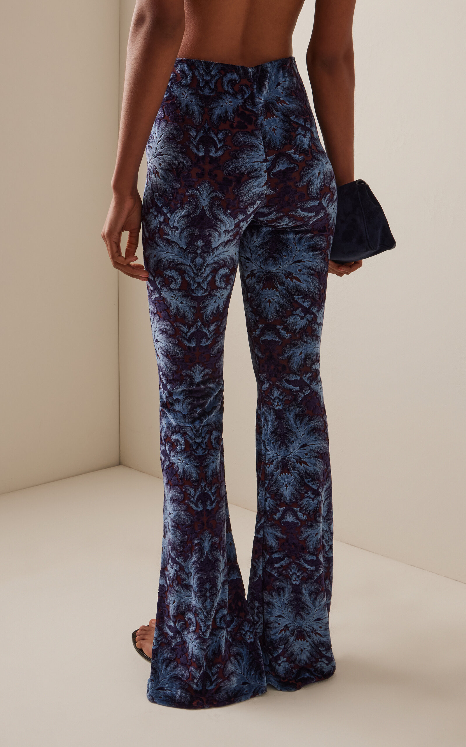 Printed Crepe Flared Pants blue - 4