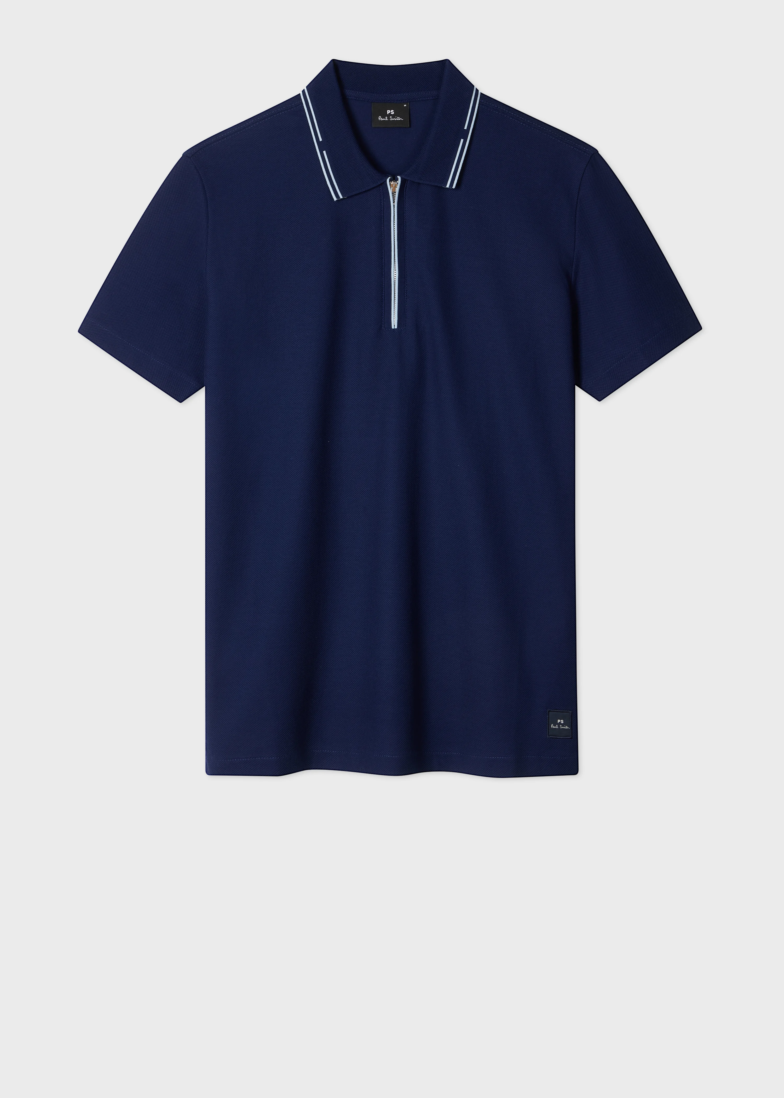 Navy Zip-Neck Pique Polo Shirt - 1