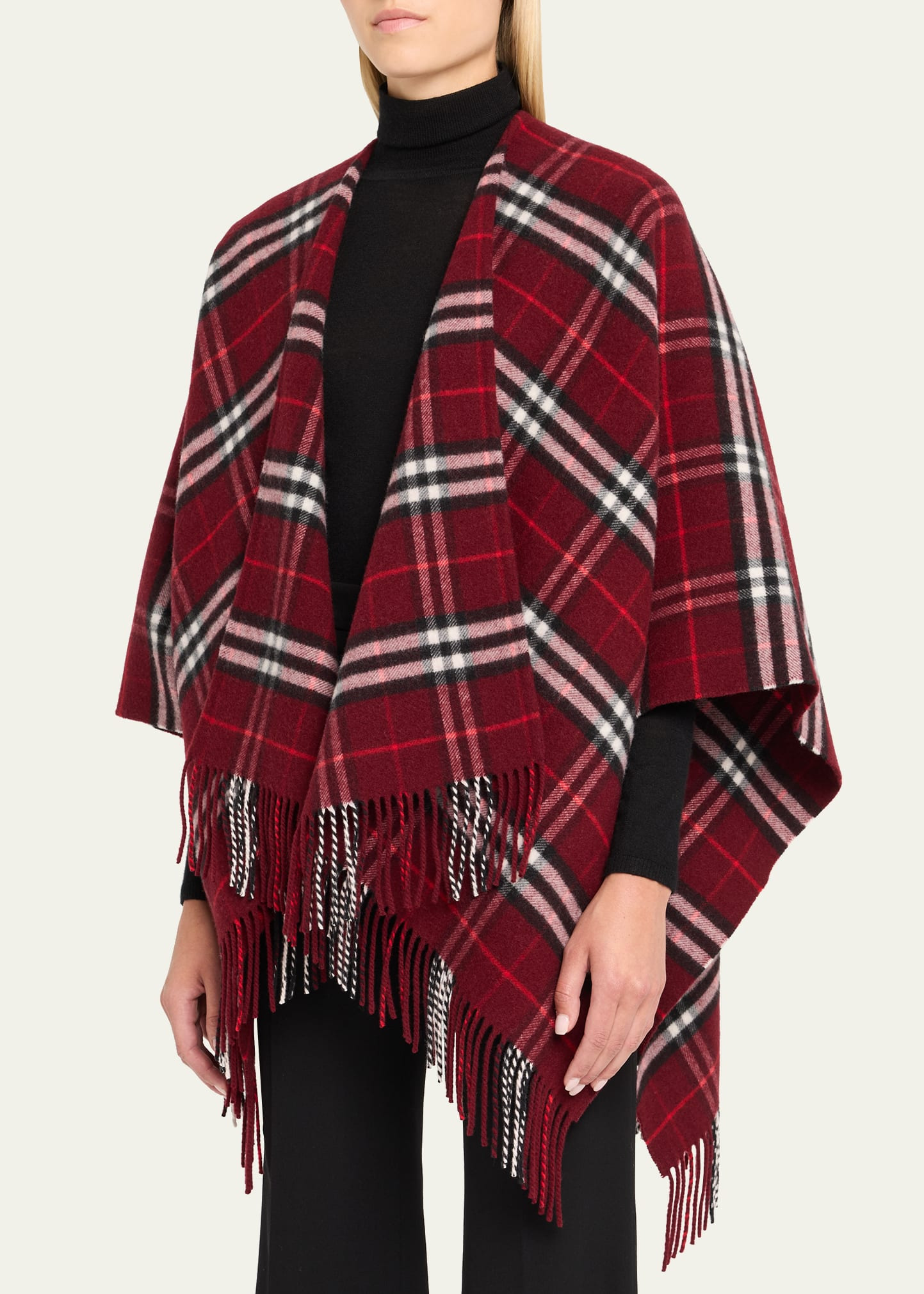 Charlotte Check Wool Cashmere Cape - 4
