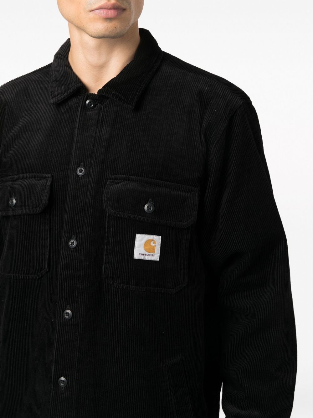 logo-patch cotton shirt jacket - 5