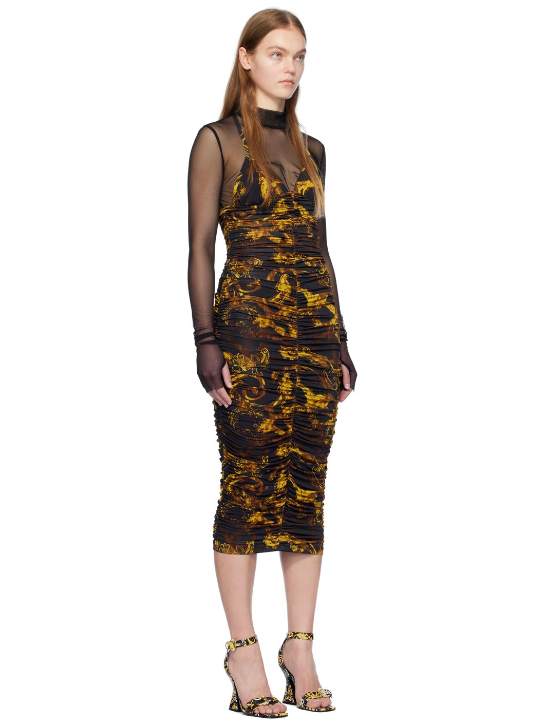 Black Ruched Midi Dress - 2