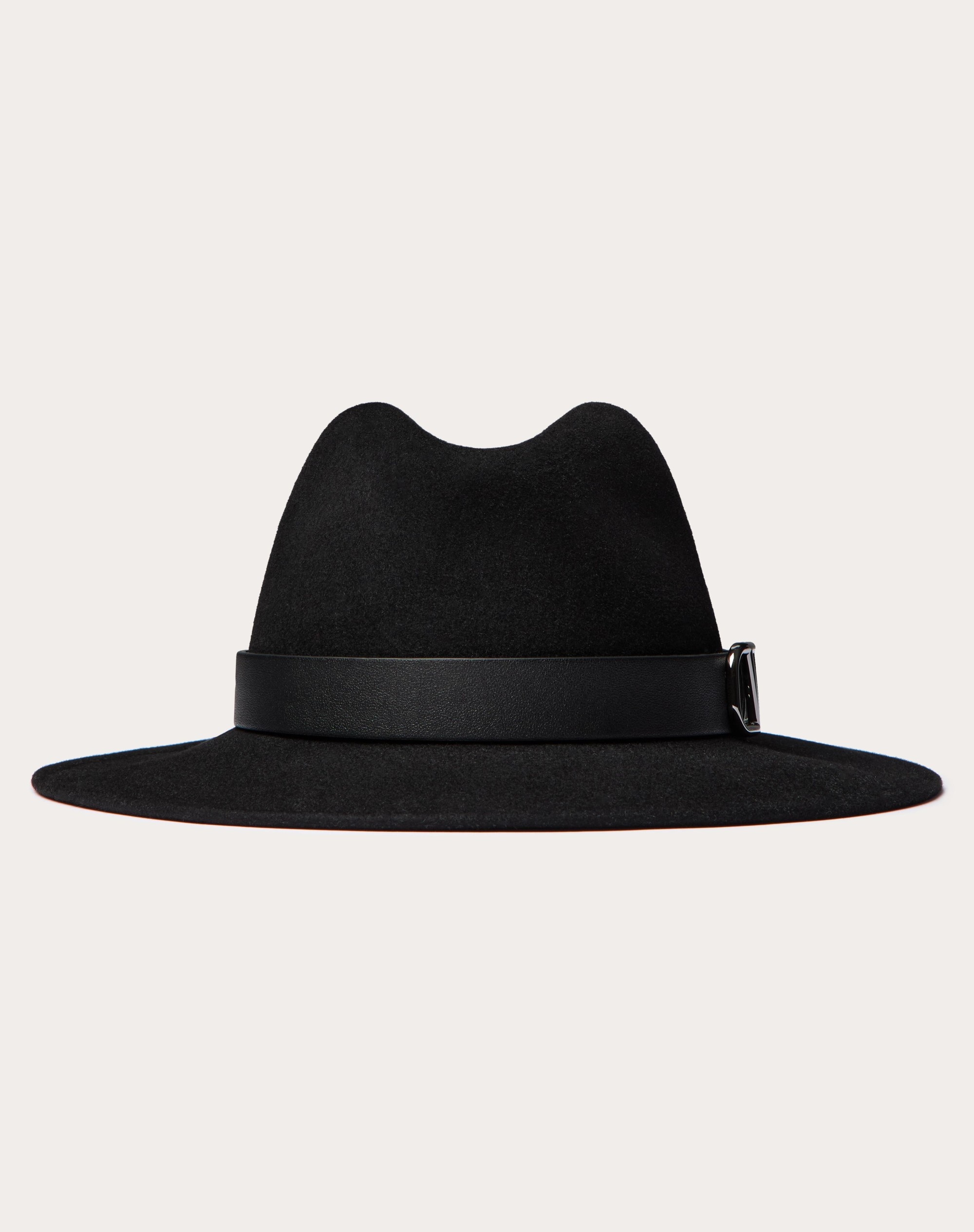 VLOGO SIGNATURE RABBIT FUR AND LEATHER FEDORA HAT - 1