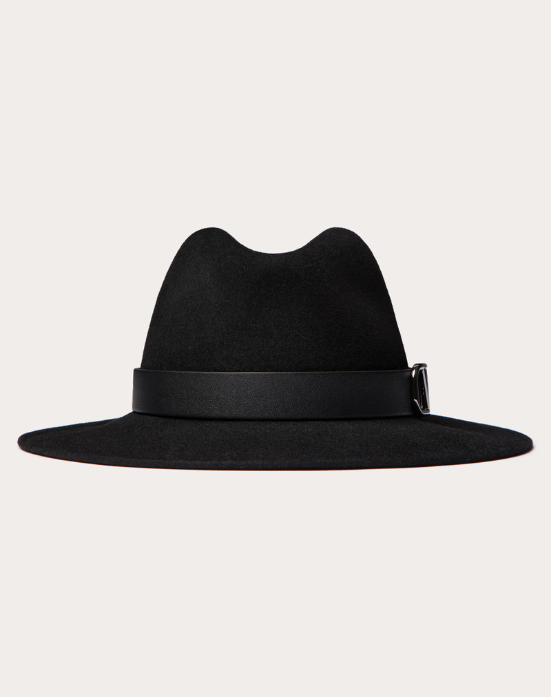 VLOGO SIGNATURE RABBIT FUR AND LEATHER FEDORA HAT 1