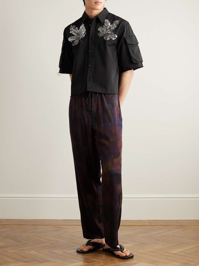 Dries Van Noten Embellished Cropped Frayed Cotton-Gabardine Shirt outlook