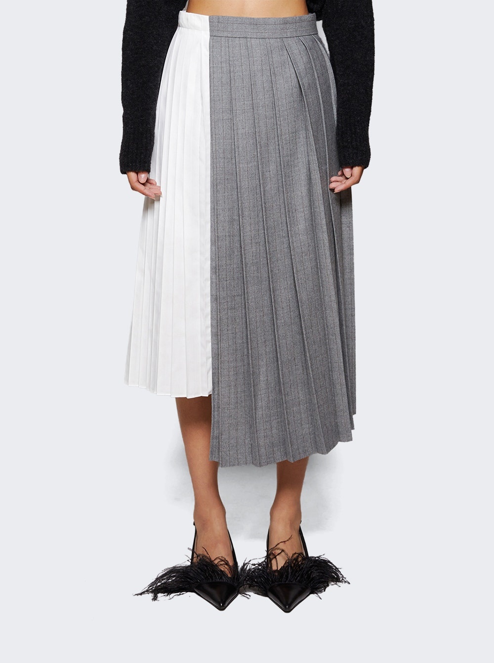 Poplin Mix Stripe Skirt Grey And Off White - 3