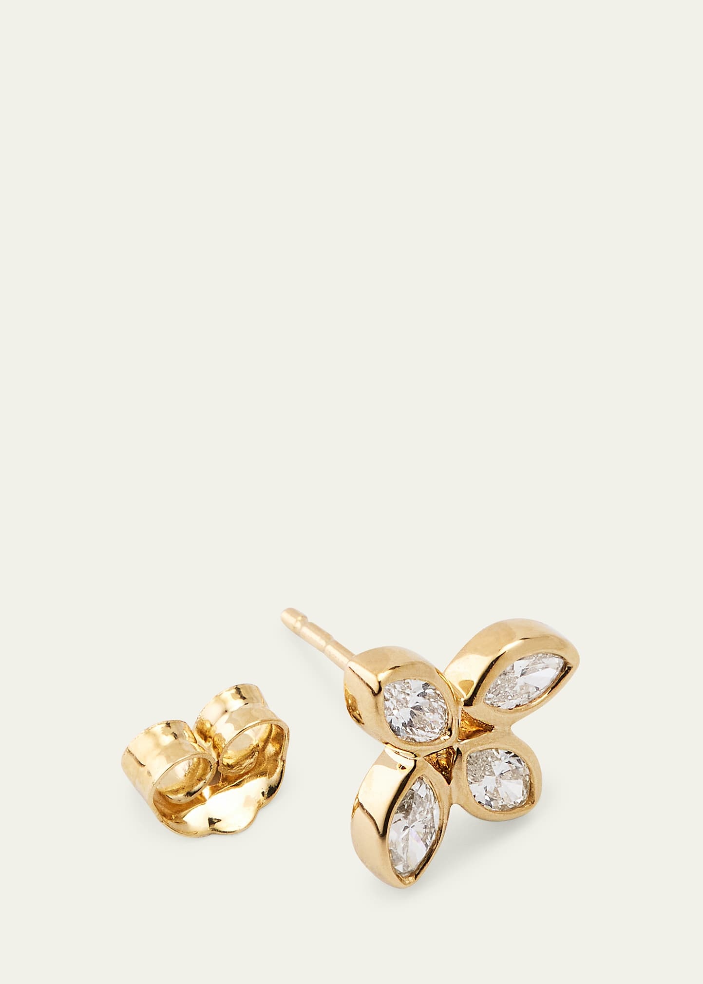 14K Yellow Gold Marquise Diamond Flower Stud Earring, Single - 4