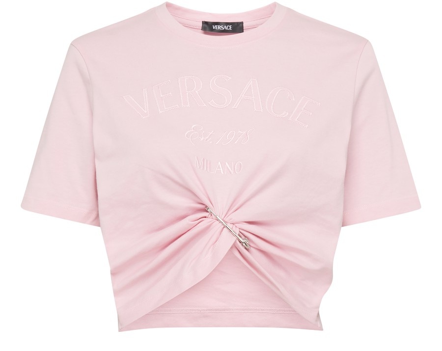 Versace Milano Logo Embroidered Jersey T-Shirt - 1