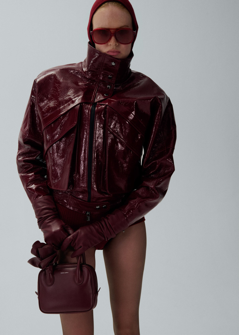 MAGDA BUTRYM Vintage patent leather bomber jacket in bordeaux outlook